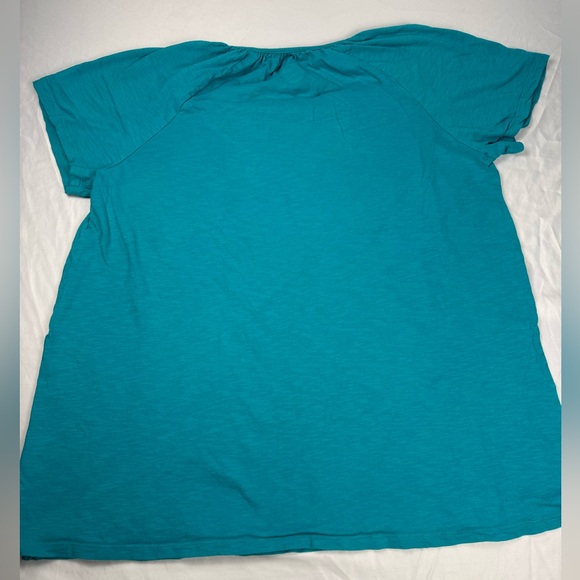 Just My Size Teal Short Sleeve Top Womens 1X 16W Lace Henley Plus Size Tee - Picture 3 of 8